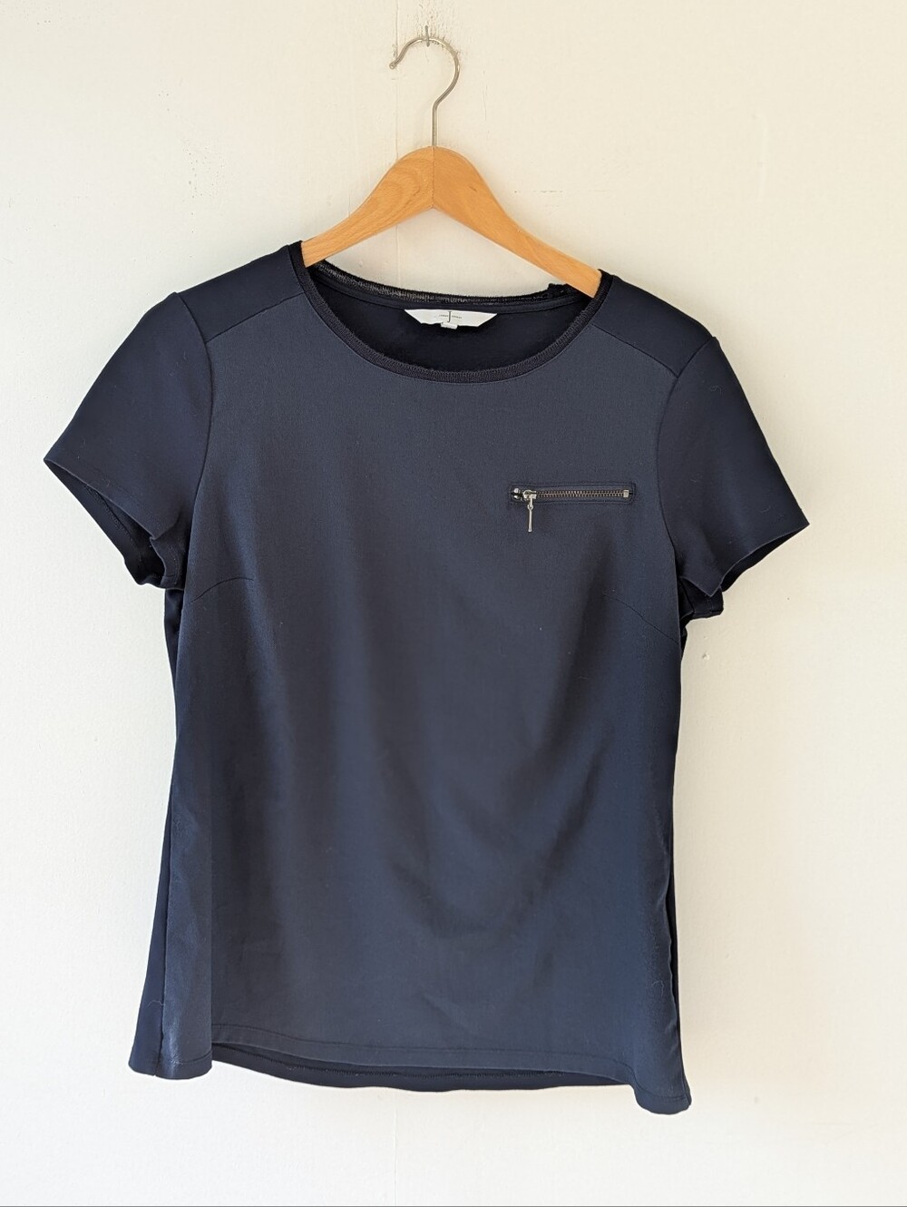 Jasper Conran Navy Short Sleeve Tee with Faux Chest Zip Pocket Size UK 12